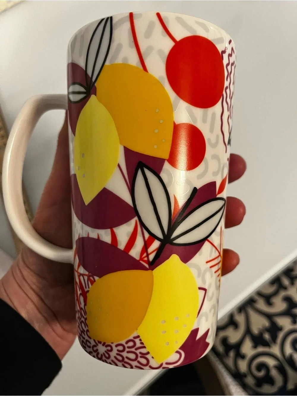 Starbucks Yellow & Burgundy Floral Logo Mug